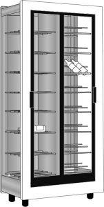 The door frames, handles front panel, and rail are laquered with a matte black powder coating. Bottle holders remain in natural aluminium