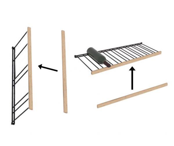 With wooden trim strips on horizontal shelves and vertical ladders